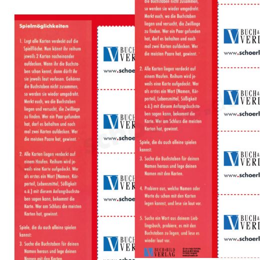 Anleitungen um das ABC spielerisch zu lernen, mit den ABC Karten des Memo-ABC in doppelter Ausfertigung