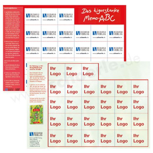 Gegen Sie Kindern eine einfache Spielhilfe um das ABC zu lernen, und wir drucken Ihr Logo auf alle Memokarten auf die Rückseite. So geht Dialog heute mit hilfreichen Geschenken.