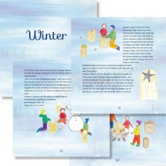 Hier zeit Sarah Kluge mit liebevollen Geschichten und Zeichnungen, wie der Waldkindergarten im Winter lebt